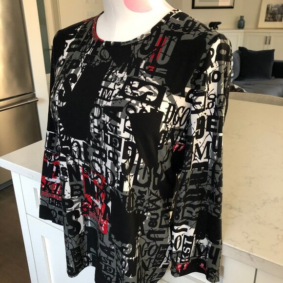Nygard Collection Abstract Print Scoop Neck 3/4 Slv Polyester Top Blk Wht Sz S - Picture 3 of 9